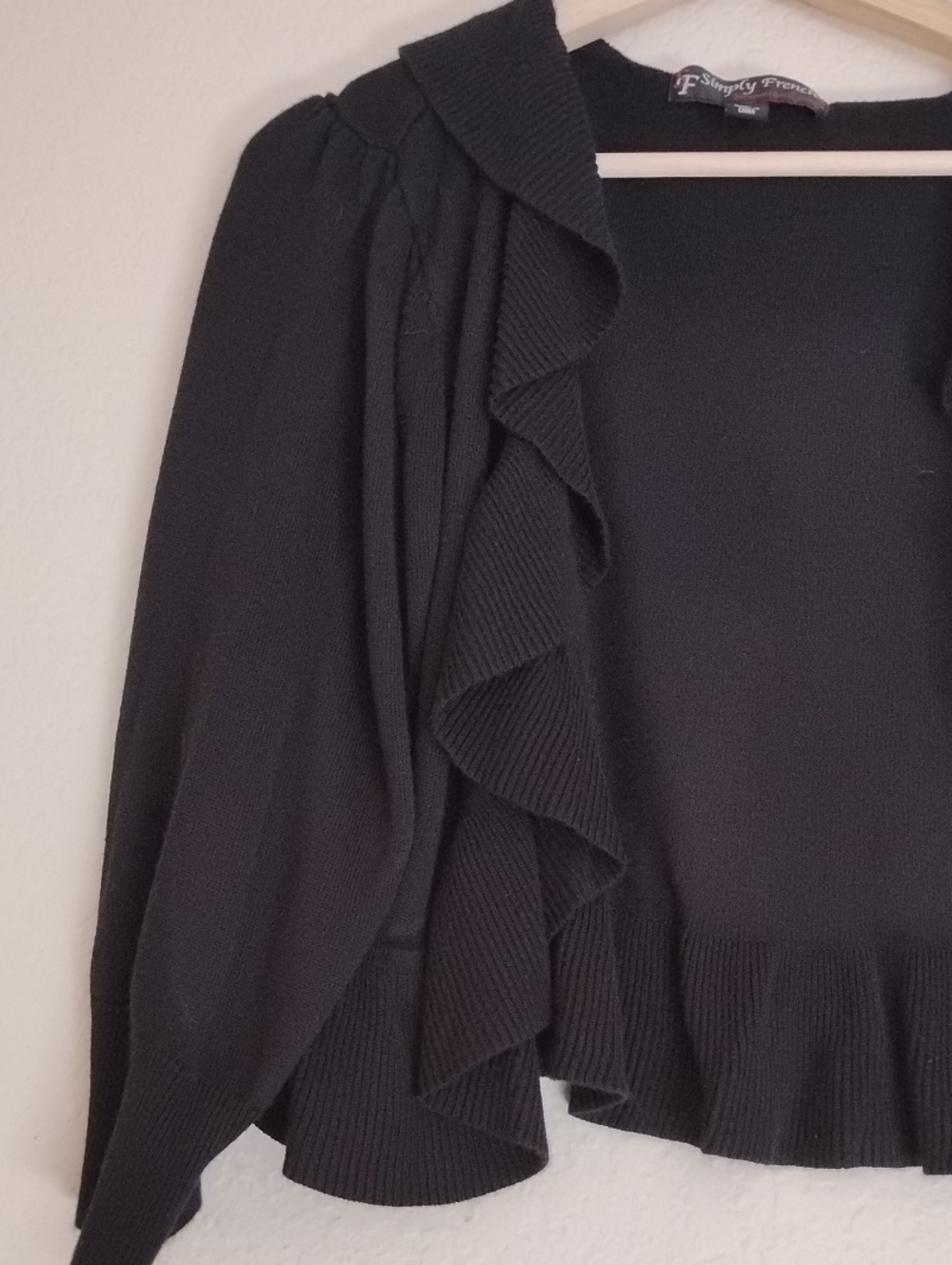 Simply French Ruffled Open-Front Cropped Layering Sweater - Picture 2 of 8